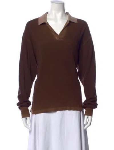 Pre-owned Cotton Citizen V-neck Long Sleeve Polo In Brown