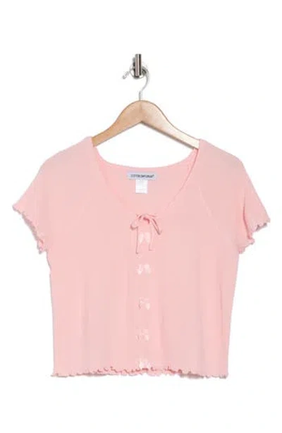 Cotton Emporium Bow Embellished Short Sleeve Crop T-shirt In Baby Pink