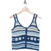 Cotton Emporium Crocheted Square Button Front Tank In Blue