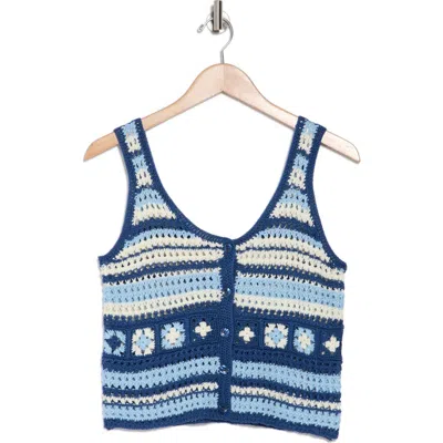 Cotton Emporium Crocheted Square Button Front Tank In Blue