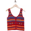 Cotton Emporium Crocheted Square Button Front Tank In Blue