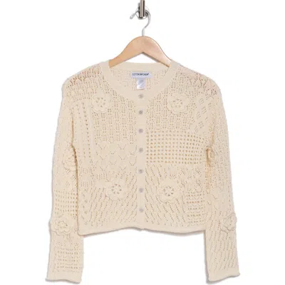 Cotton Emporium Floral Button Front Cardigan In Ivory