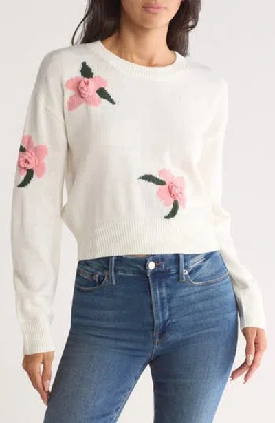 Cotton Emporium Floral Crop Sweater In Ivory