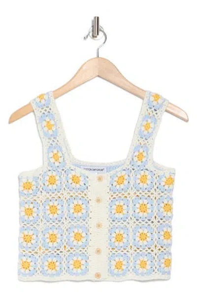Cotton Emporium Floral Patch Crochet Button Front Tank In Multi