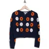Cotton Emporium Flower Patch Button Front Cardigan In Navy