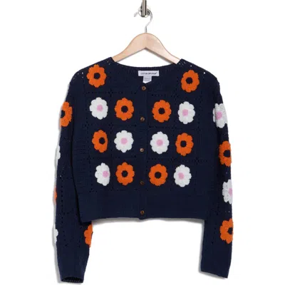 Cotton Emporium Flower Patch Button Front Cardigan In Navy