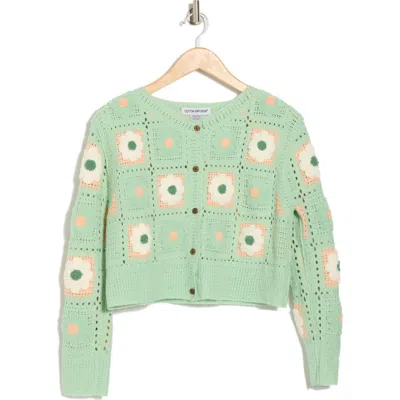 Cotton Emporium Flower Patch Button Front Cardigan In Sage
