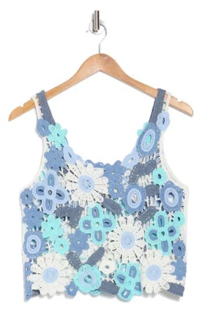 Cotton Emporium Flower Patch Crocheted Tank In Blue