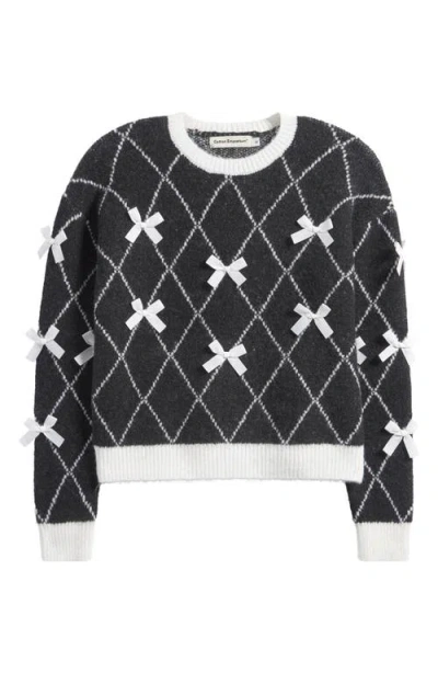 Cotton Emporium Kids' Bow Embellished Crewneck Sweater In Black/ivory Bows