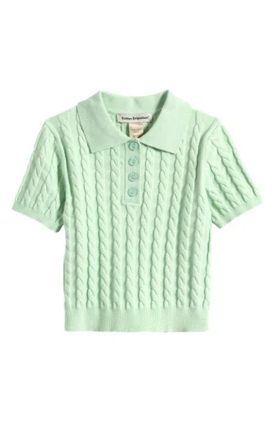 Cotton Emporium Kids' Cable Polo Sweater In Mint