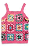 Cotton Emporium Kids' Crochet Stitch Tank In Fuschia