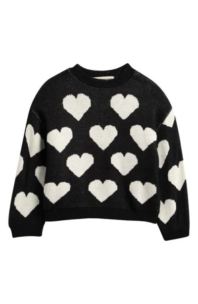 Cotton Emporium Kids' Hearts All Over Jacquard Sweater In Black