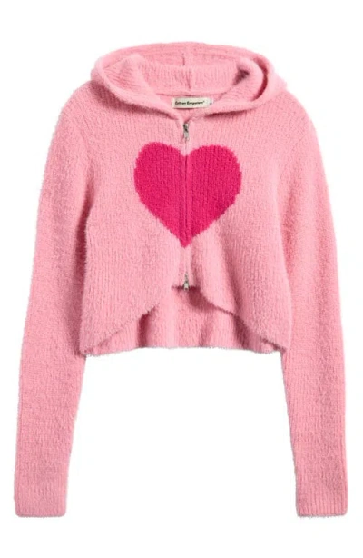 Cotton Emporium Kids' Intarsia Zip-up Sweater Hoodie In Pink Heart