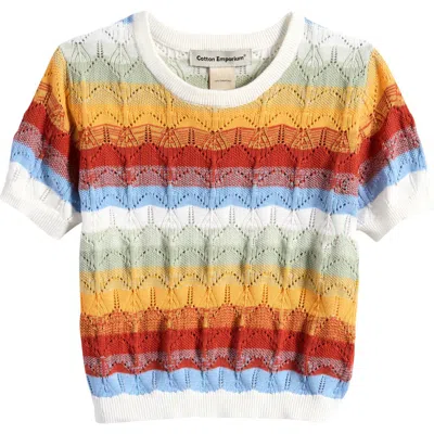 Cotton Emporium Kids' Stripe Cotton Pointelle Top In Multi