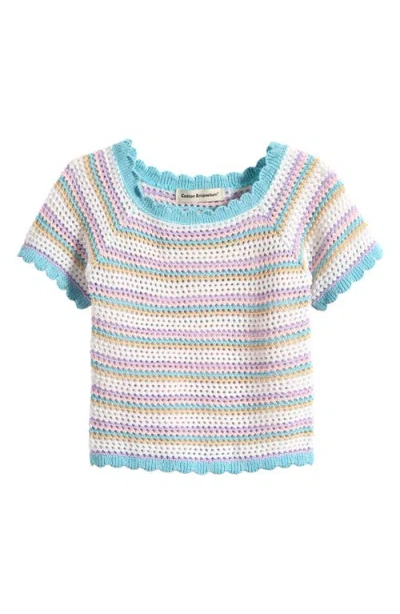 Cotton Emporium Kids' Stripe Open Stitch Sweater In White
