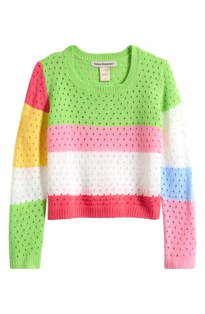 Cotton Emporium Kids' Stripe Pointelle Sweater In Multi