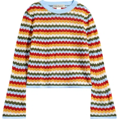 Cotton Emporium Kids' Stripe Pointelle Top In Blue