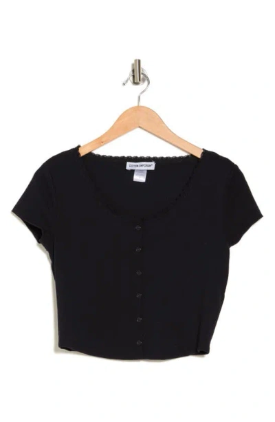 Cotton Emporium Lace Trim Front Button Top In Black