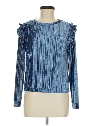 Pre-owned Cotton Emporium Long Sleeve Top Blue Ruffles Neckline Tops