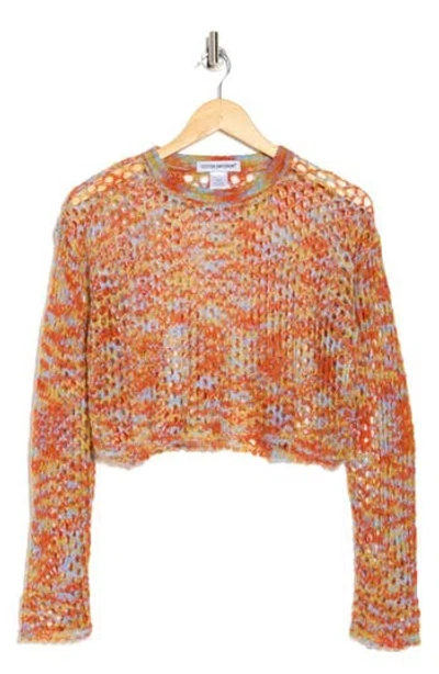 Cotton Emporium Open Knit Crop Sweater In Orange Multi