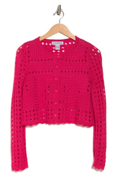 Cotton Emporium Pointelle Cardigan Top In Pink