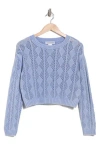 Cotton Emporium Pointelle Openwork Cotton Sweater In Baby Blue