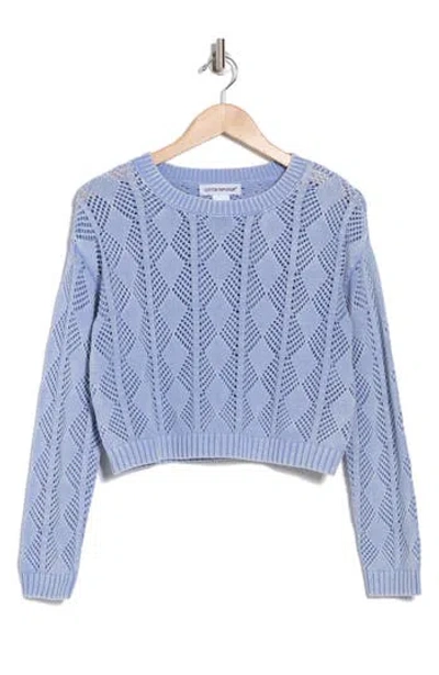 Cotton Emporium Pointelle Openwork Cotton Sweater In Baby Blue