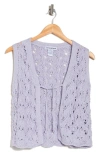 Cotton Emporium Pointelle Sleeveless Tie Front Cardigan In Lavender