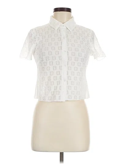 Pre-owned Cotton Emporium Short Sleeve Blouse In Ivory