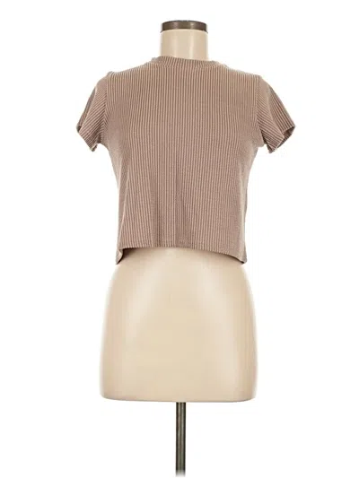 Pre-owned Cotton Emporium Short Sleeve Top Tan Mock Neckline Tops