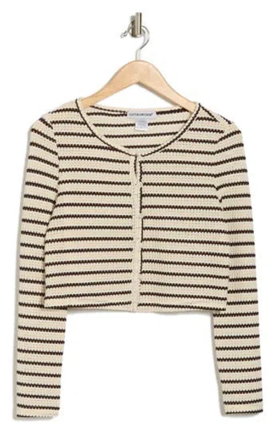 Cotton Emporium Stripe Button Down Cardigan In Ivory/black