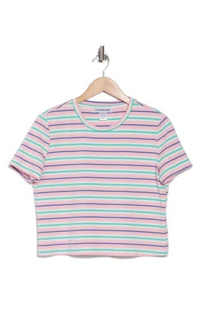 Cotton Emporium Stripe Ribbed T-shirt In Purple