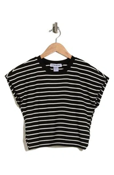 Cotton Emporium Striped Crewneck T-shirt In Black/cream