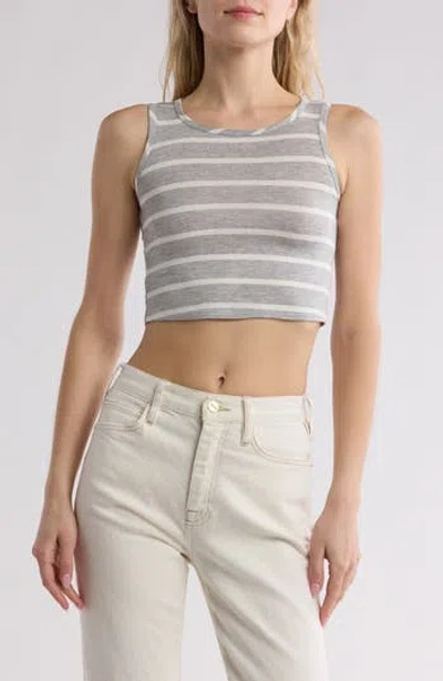 Cotton Emporium Striped Crop Tank In Grey/ivory