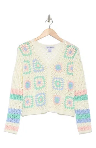 Cotton Emporium Striped Sleeve Patchwork Cardigan In Neutral