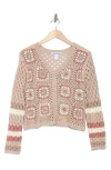 Cotton Emporium Striped Sleeve Patchwork Cardigan In Mauve Combo