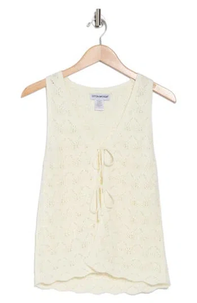 Cotton Emporium Tie Front Pointelle Sweater Vest In Ivory