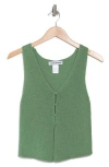 Cotton Emporium V-neck Button Front Sweater Vest In Sage