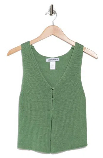 Cotton Emporium V-neck Button Front Sweater Vest In Green