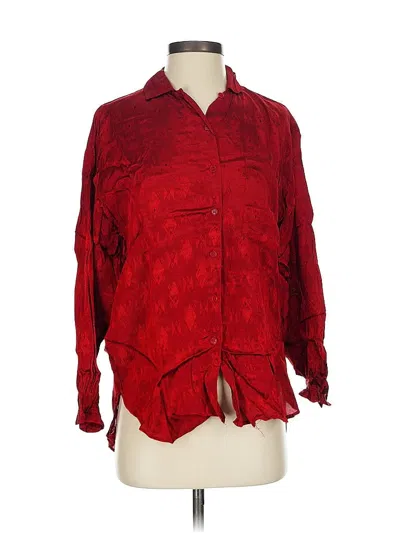 Pre-owned Cotton Express Long Sleeve Blouse In Red