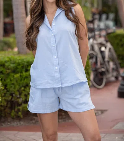 Cotton Natural Astra Sleeveless Button Down Top In Sky Blue