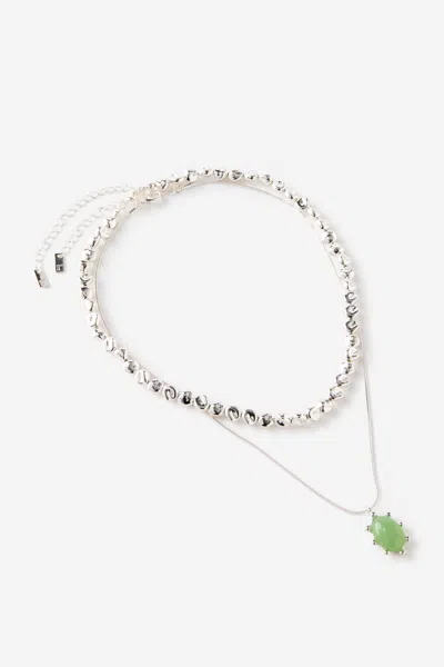 Cotton On 2pk Beaded Necklace In Up Silver Mint Green Stone