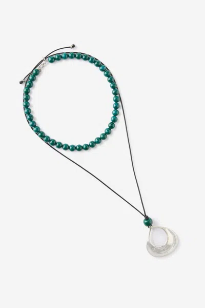 Cotton On 2pk Beaded Necklace In Up Silver Molten Hoop Green