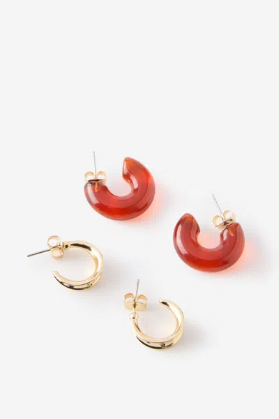 Cotton On 2pk Mid Earring In Up Gold Amber Hoops