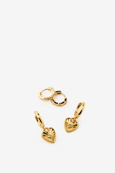 Cotton On 2pk Mid Earring In Up Gold Dia Heart Huggie