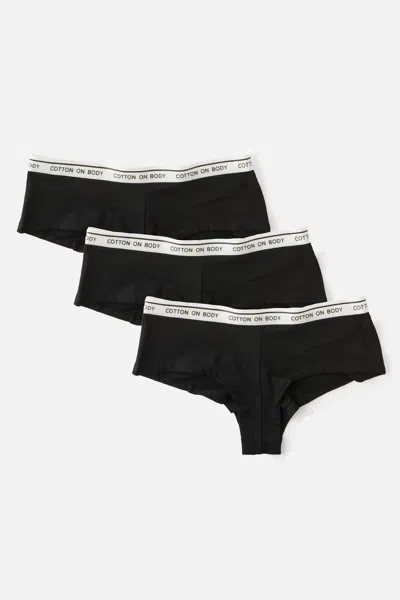 Cotton On 3 Pack Branded Cotton Cheeky Boyshort In Black