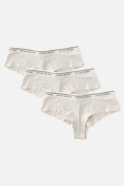 Cotton On 3 Pack Branded Cotton Cheeky Boyshort In Butter Scotch Marle
