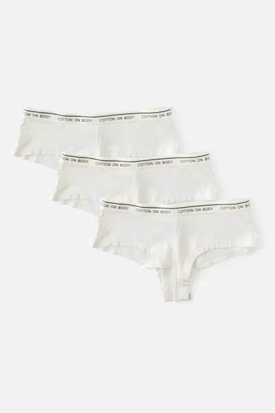 Cotton On 3 Pack Branded Cotton Cheeky Boyshort In White