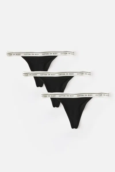 Cotton On 3 Pack Branded Cotton G-string Brief In Black
