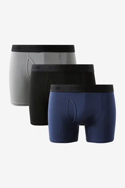 Cotton On 3 Pack Mens Comfort Stretch Boxer Brief In Blue